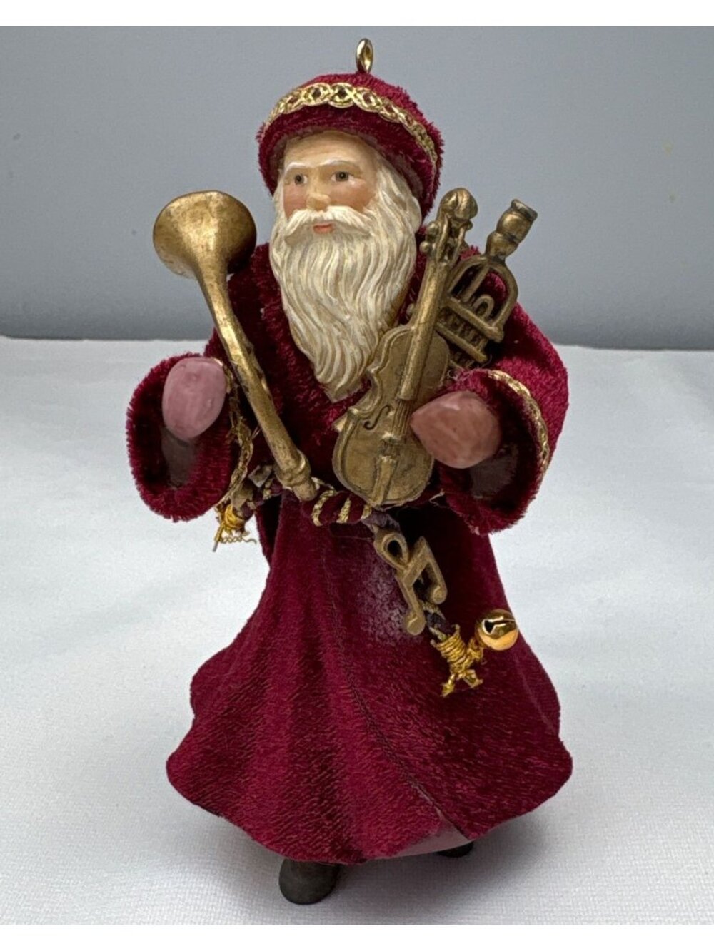 Hallmark Father Santa Christmas Ornament 2005 Burgundy Velvet Robe Gold Horns